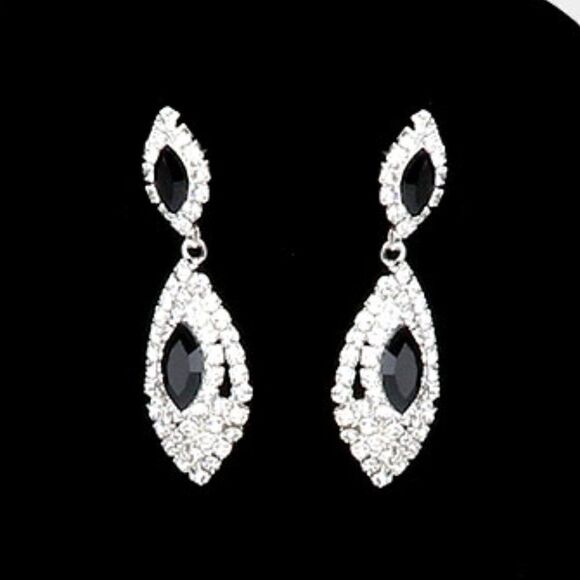 Black Marquise Stone Accented Rhinestone Choker Necklace Set - Picture 4 of 7